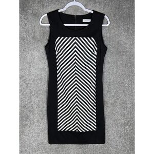 Calvin Klein Sleeveless Career Sheath Dress‎ Womens Size 8 Stretch Black White